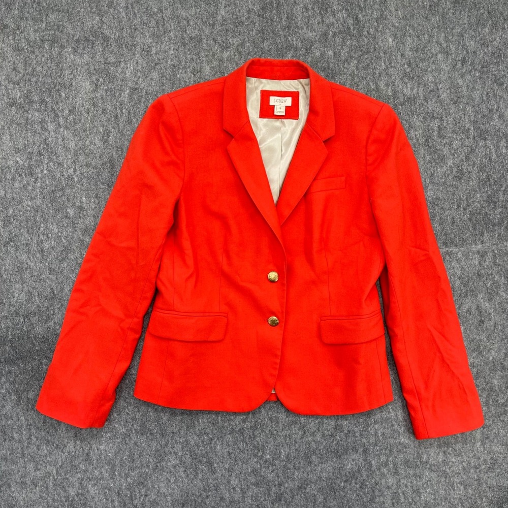 J.Crew Blazer Womens 8 Orange Schoolboy Blazer Gold Crest Keating Boy Wool